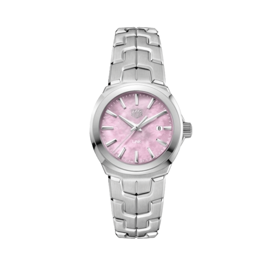 Silver Watch with a Pink Dial for Women