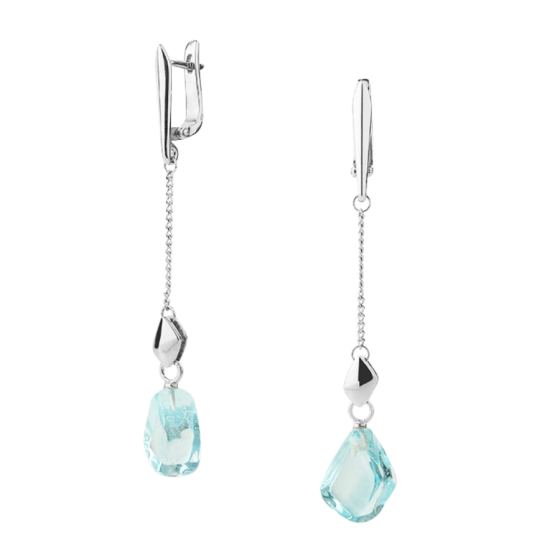 Silver Dangle Earrings with Blue Zirconium